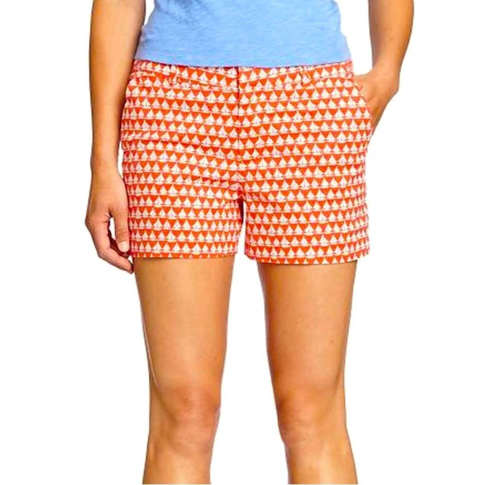 NWOT Old Navy Size 10 Orange/White Sailboat Chino Mid Rise Cotton/Spandex Shorts
